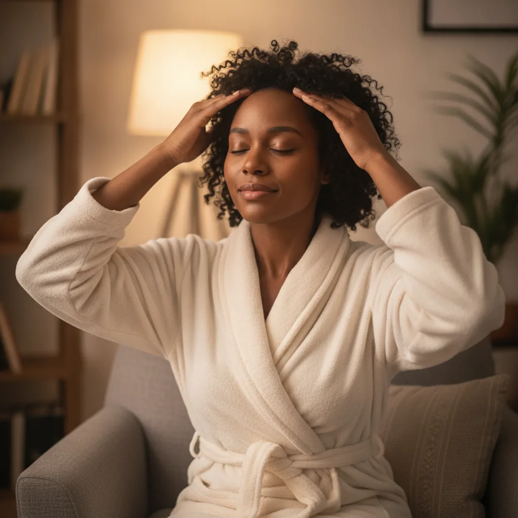 Woman enjoying her Tressali hair growth ritual